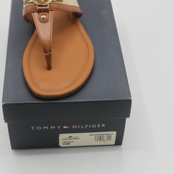 Tommy Hilfiger Women's Twjena Logo T-strap Flat Sandals Brown Size 10 Brand New - Picture 2 of 6